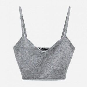 Zara Gray Cropped Knit Bustier Corset Top Size M